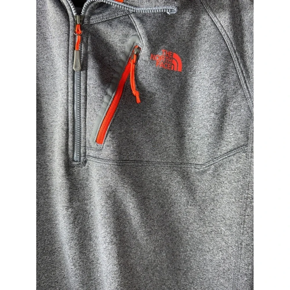 The North Face Mens Gray Orange Quarter Zip Fleece Pullover Jacket Size Large
